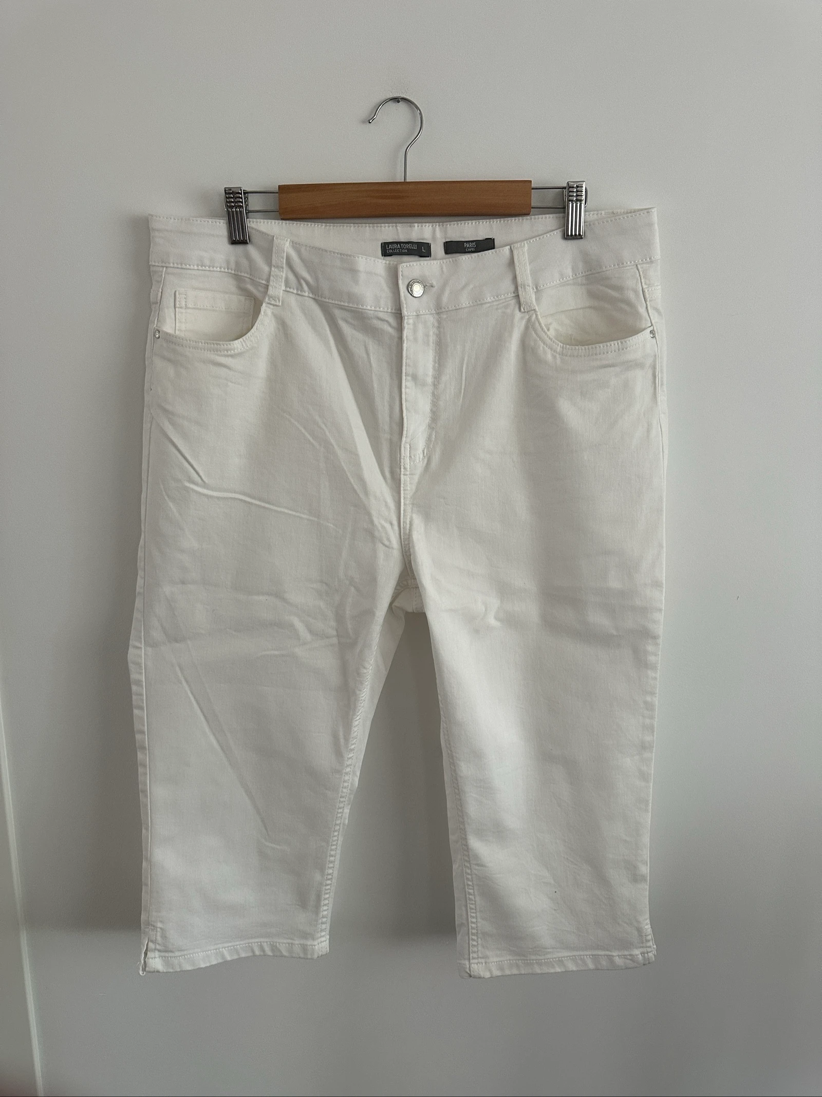 Pantalón Capri Blanco Laura Torelli L (42) / Pirata Vaquero Elástico